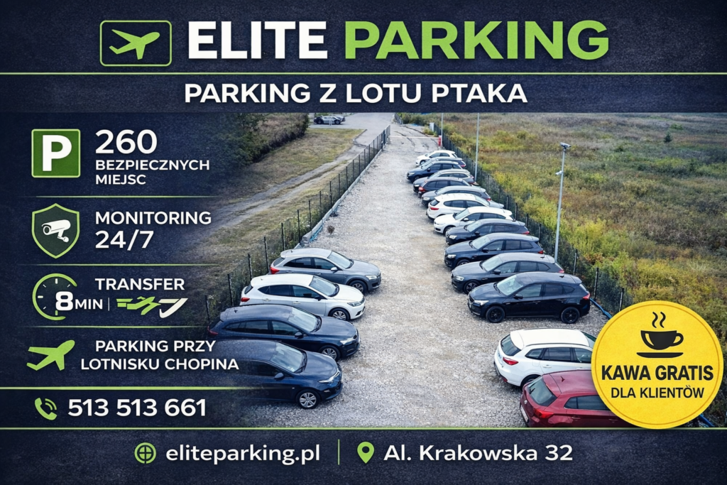 parking przy lotnisku Chopina Warszawa widok z góry Elite Parking 260 miejsc parkingowych